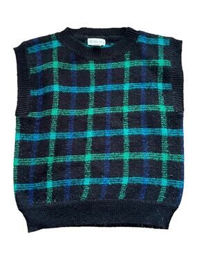 Vintage 90s Victoria Jones Plaid Wool Blend Sweater Vest